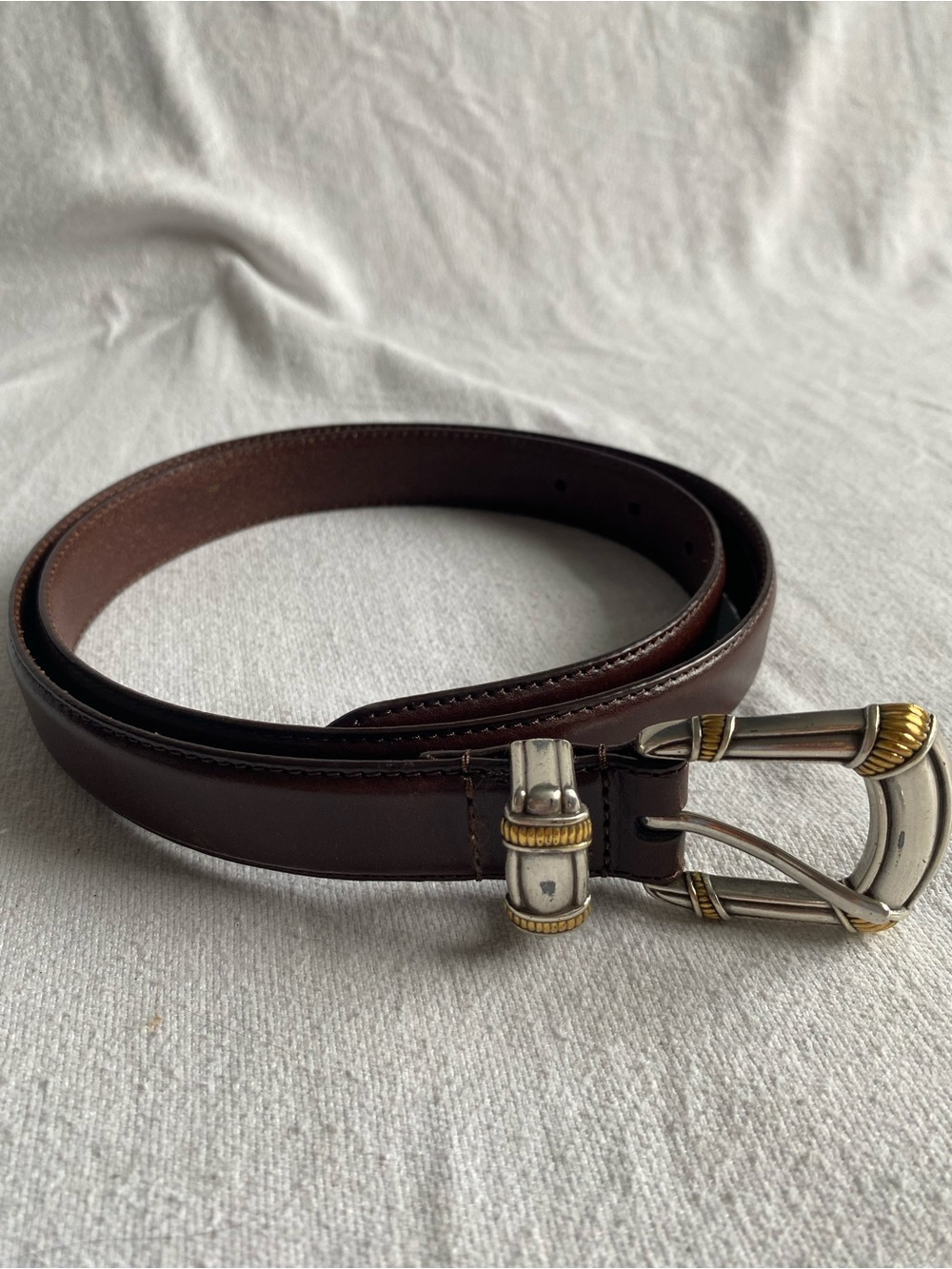 Fossil Brown Leather Belt with Two-Tone Metal Buckle SZ L. BT7681200